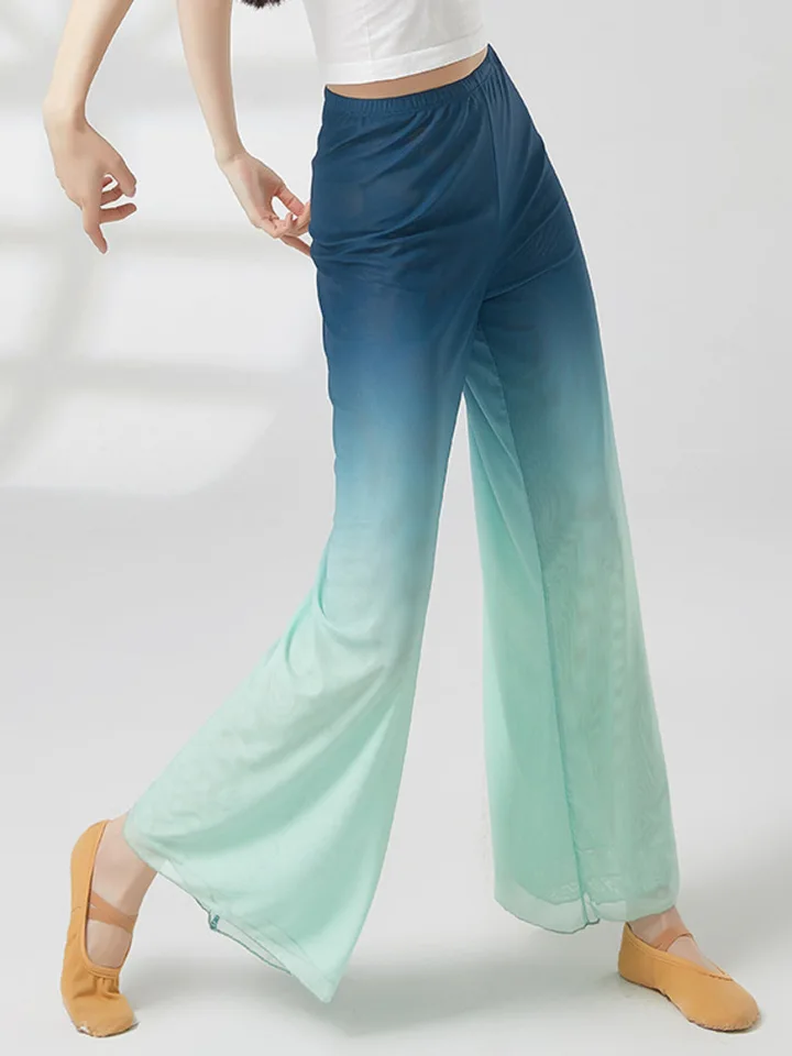 Masívna farba moderný tanečný stĺp Elegantné elegantné nohavice Party Latin Wear Woman Loose Street Event Gradient Jazz široké nohavice nohavice