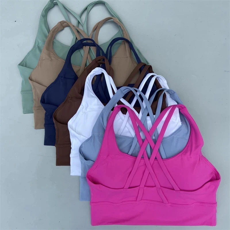 Masívna farebná fitnes žien športová podprsenka Gymna yoga vesta Atletická krížová telocvičňa Underwear Bush Tank Top Top Workout vlak mäkký s hrudnou podložkou