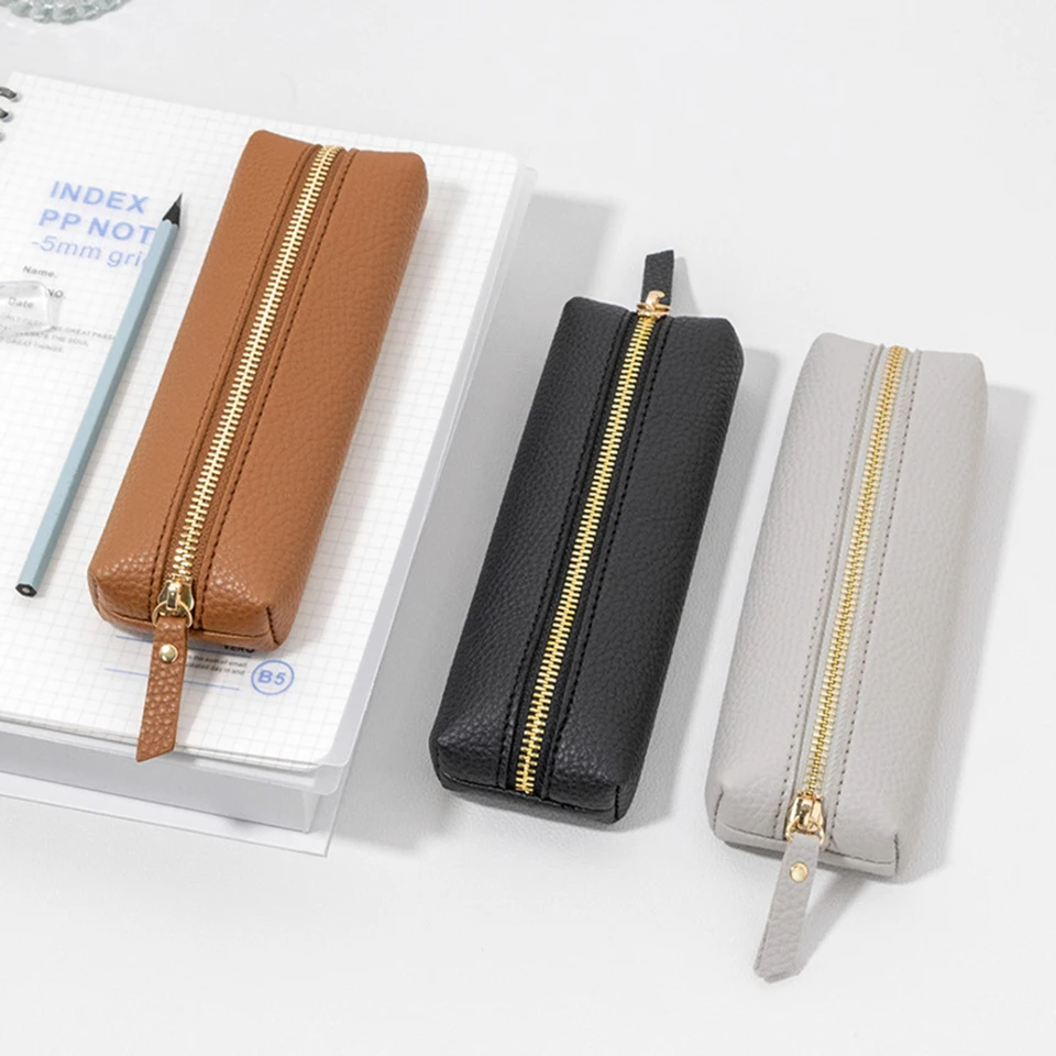 Masívna koža na ceruzku Ceruzka Jednoduchá taška na pero vrecká na papierové potreby Hoder Pen Casper Storage Bag Back to School Student Supplies