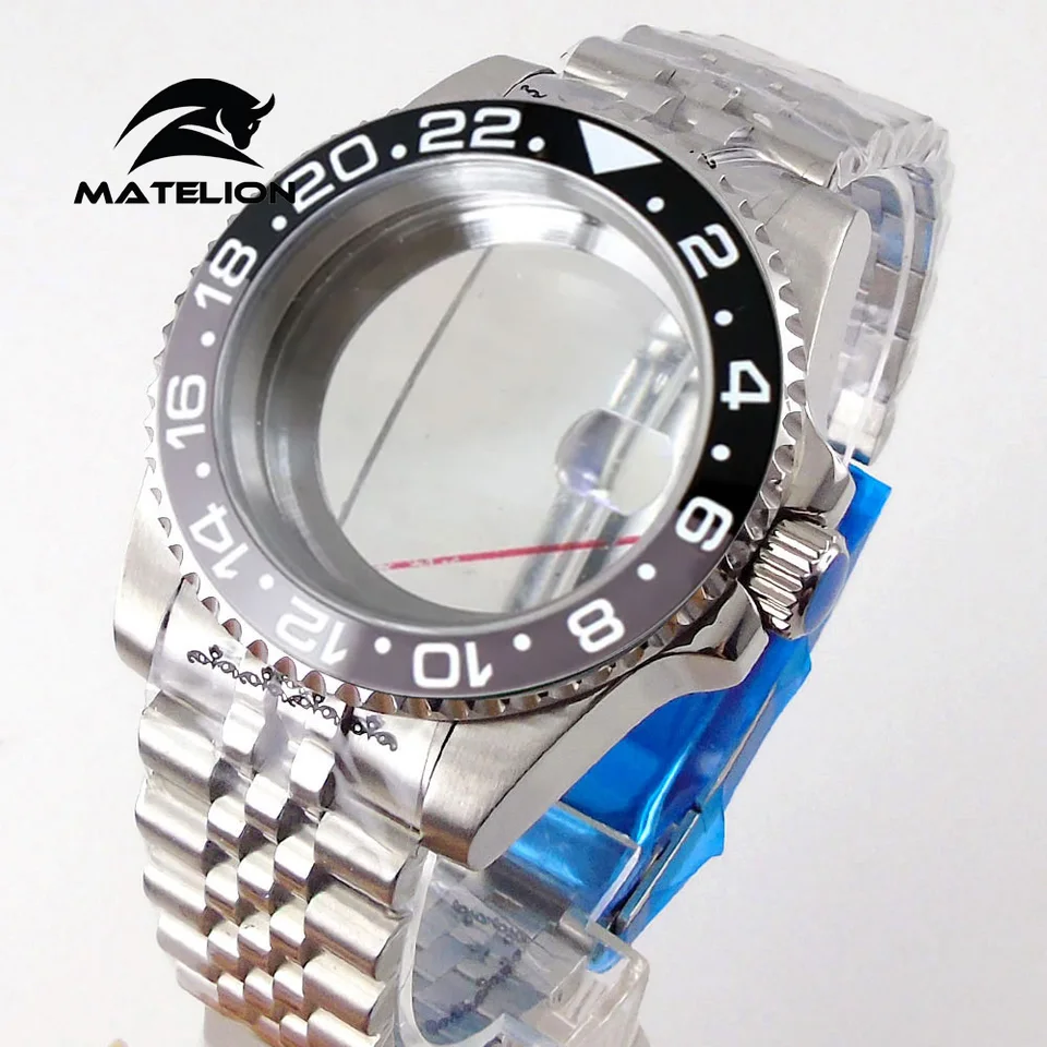 Matelion 200 m potápačský puzdro 40 mm fit NH35 NH36 NH34 GMT ETA 2824 PT5000 Watch Case Jubilee Náramok Sapphire Glass sklenená sklip