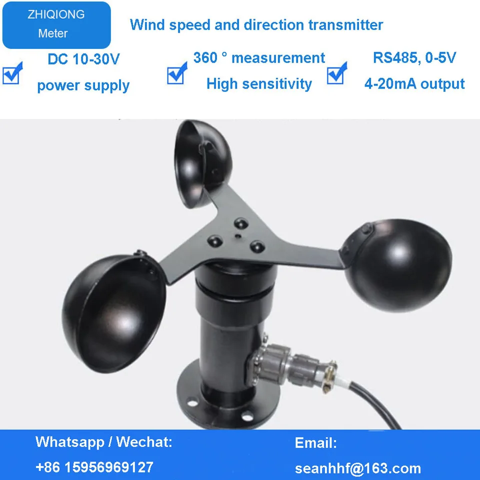 Materiál zliatiny z hliníka 360 stupňov 4-20MA/0-5V/0-10V/RS485 Výstup vonkajšie monitorovanie počasia Rýchlosť a smerovanie vetra