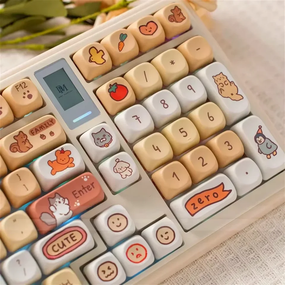 Materská škola MOA Keycap Set PBT 132 Klávesy Roztomilé karikatúra Šteniatko mačiatko pre 60/84/98/108 Mechanické klávesnice