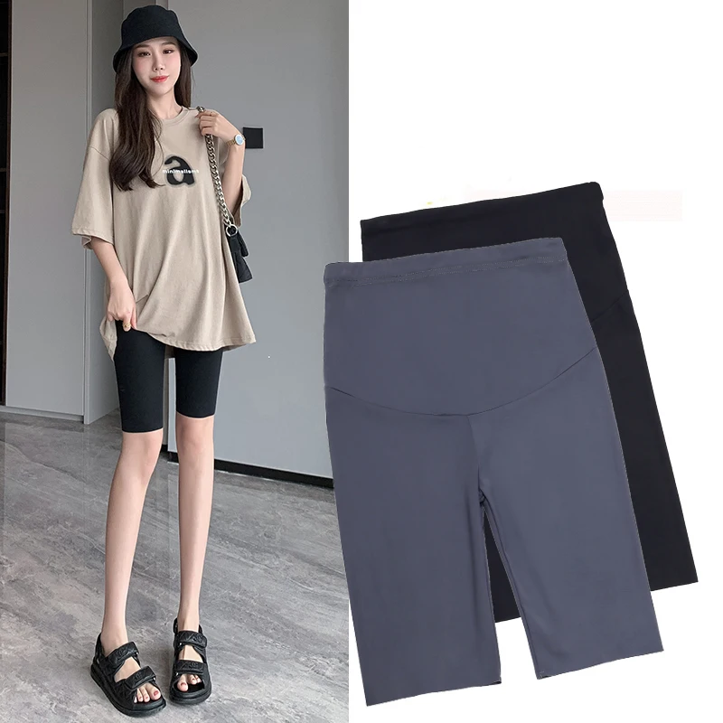Materské jogové nohavice letná tehotná žena legging žarkin tkanina Ženy tenké čierne štíhle chudý šport High Pase Fitness Shorts