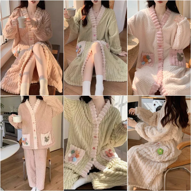 Materské čalúnené zahustené teplé pyžamy zimné zimné rukávy nočné košele Ženy flanel veľkú veľkosť ošetrovateľstvo Homewear rúcho roztomilý kvet