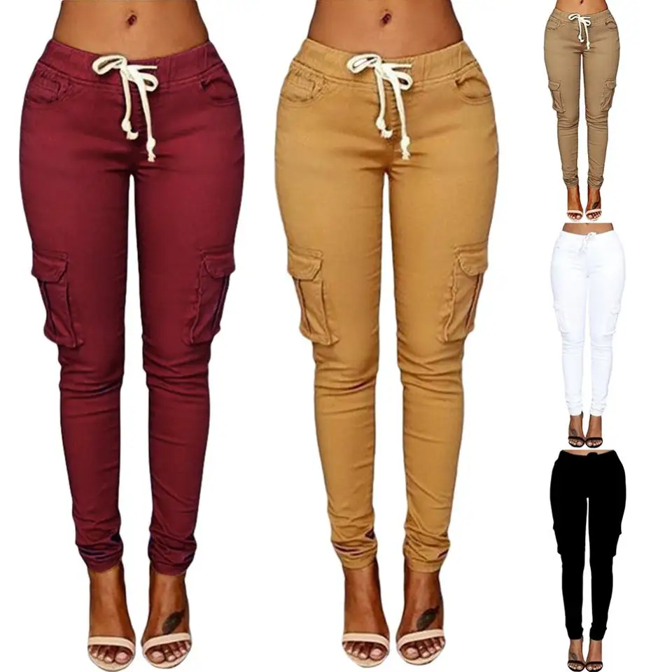 Mather 2023 Spring Lace Up Casual Women Pants Pants Pevné ceruzky Panty Multi-vrecká Rovné nohavice S-4XL