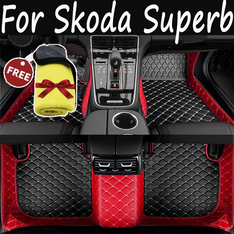 Matky pre autá pre SKODA Superb B8 3V 2016 ~ 2022 2021 2020 Koberce Koberce Krátky kožená podlahová podlahová podlahová podlaha Vnútorné diely Vodotesné podložky