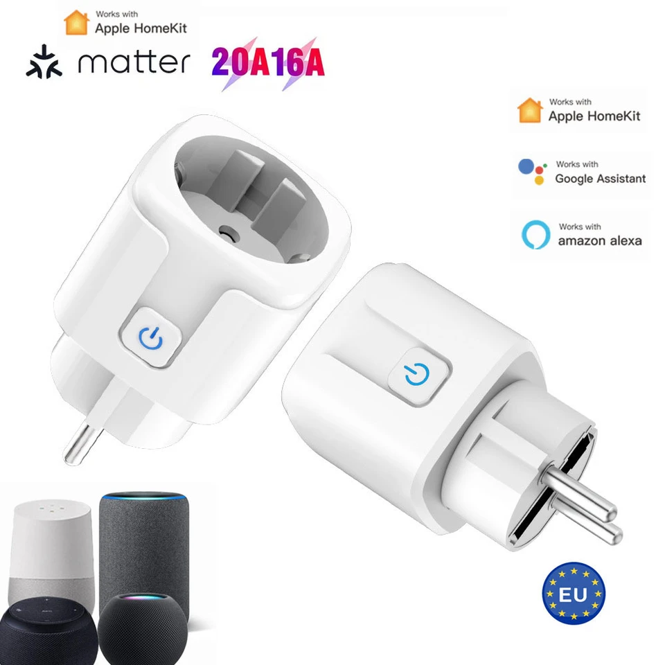 MATTER WIFI SMART 16A/20A Plug EÚ Smart Socket Power Outlet Home Appliance for HomeKit SmartThings spolupracuje so Siri Alexa