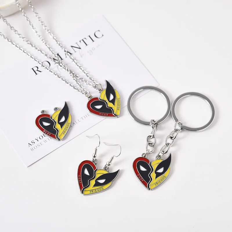 Mavel Deadpool a Wolverine Best Friends Keychain Set Split Heart zodpovedajúce prívesok Keyrings for Women Men Cosplay šperky darček