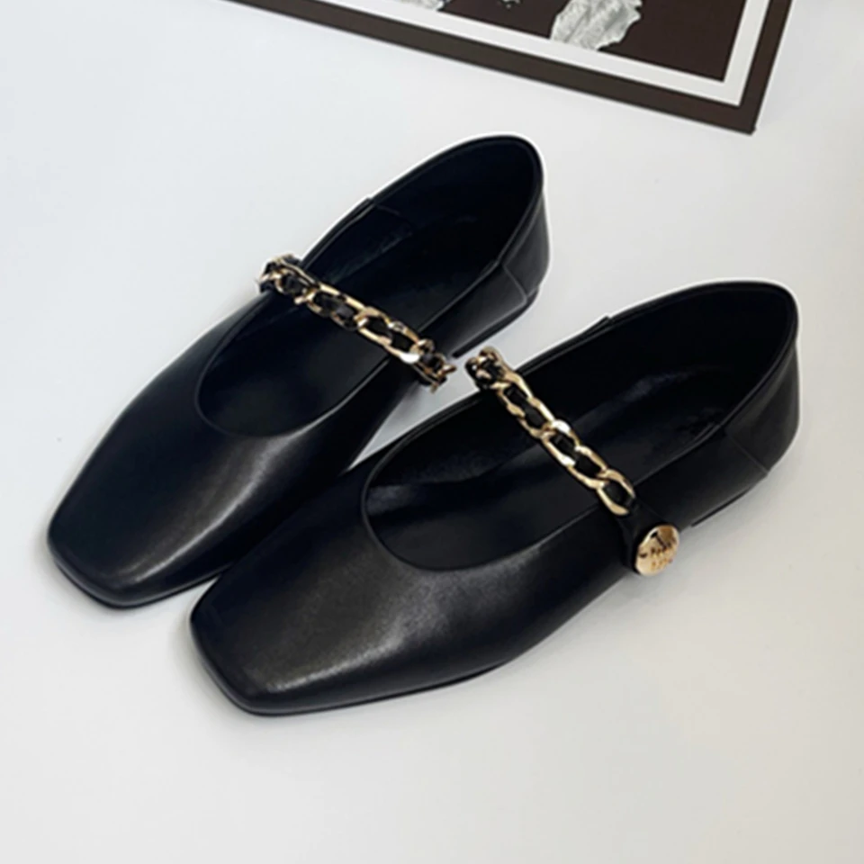 MaxDutti Casual dochádzanie Mary Janegenuine Ploché topánky Ženy Nordické minimalistické zlaté reťazce Loafery koža