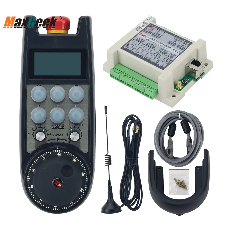 Maxgeek XWGP-ETS bezdrôtový manuálny generátor impulzov 6-os CNC MPG Wireless Handwheel Displej v reálnom čase pre Siemens