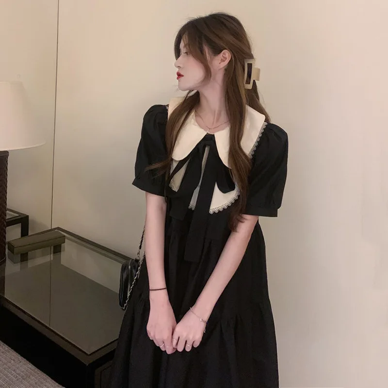 Maxi šaty pre ženy pláž Sundress Vestidos elegantes para majer japonský roztomilý sladký obojok obojok čierny y2k leto 2025