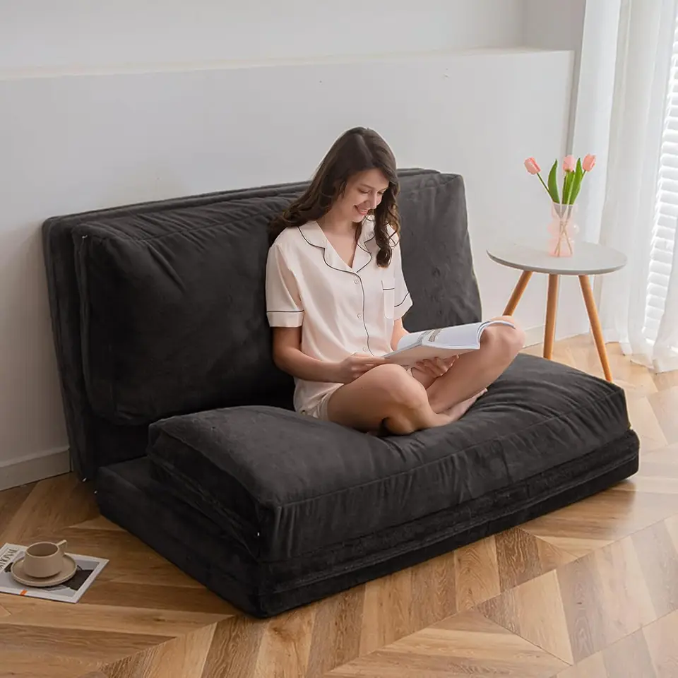 Maxyoyo Bean Bag Bed Skladacia pohovka podlahová podlahová podlahová matraca pre dospelých, extra hrubá a dlhá podlahová pohovka s faux s kožušinovým umyteľným krytom,