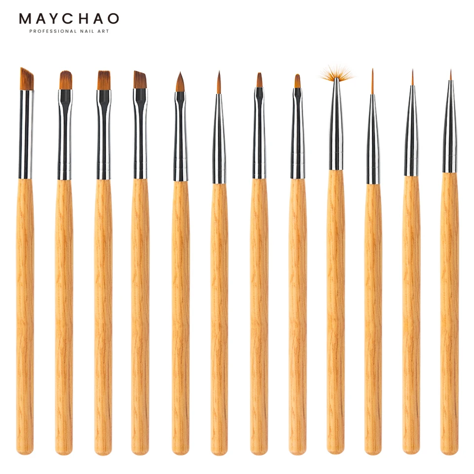 Maychao 1pcs Drevená kefka na nechty Gel pre manikúru UV gél predlžovacie pero lak na nechty maľba kreslenie kefou kefka Liner na nechty na nechty nechty