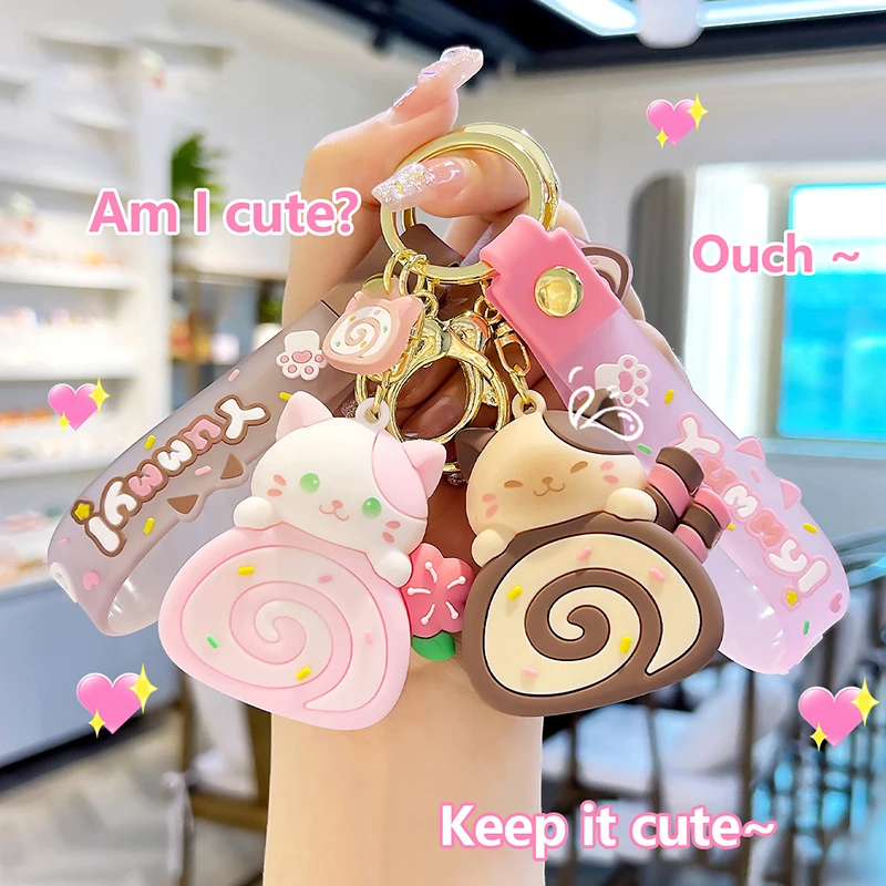 Mačka Keychain Roztomilý karikatúra Keychain PVC Cake Roll Key Accessorie Bag Cartoon Keychain Ornament Darček