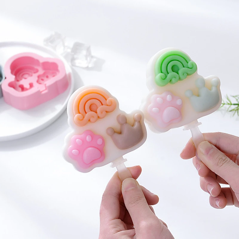 Mačka Paw Rainbow Crown Ice Cream Silikone Fold Popsicle ľadový podnos čokoládových syrov pleseň ľadová výrobca kichen doplnky