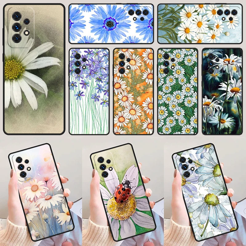 Maľba bielych a oranžových kvetov Daisy pre Samsung A52 A72 A73 A20E A21S A50 A50 A12 A42 A31 A40 A51 A71 A32 A32 A80