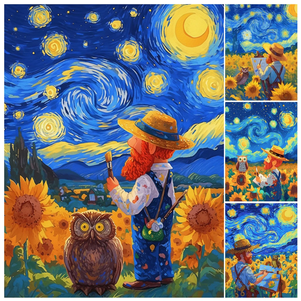 Maľba podľa čísel ruky maliar pod hviezdami scenéria pre dospelých DIY akrylová farba Canva Artwork Canva Art Gift Home Ozdob