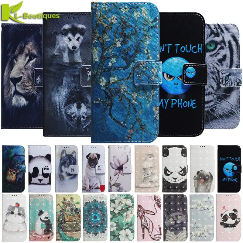 Maľovaný vlk psí zvieracie kožené puzdro na peňaženku pre samsung galaxy A3 A5 2017 J3 J5 2016 J4 J6 Plus 2018 J2 Core Case Cover