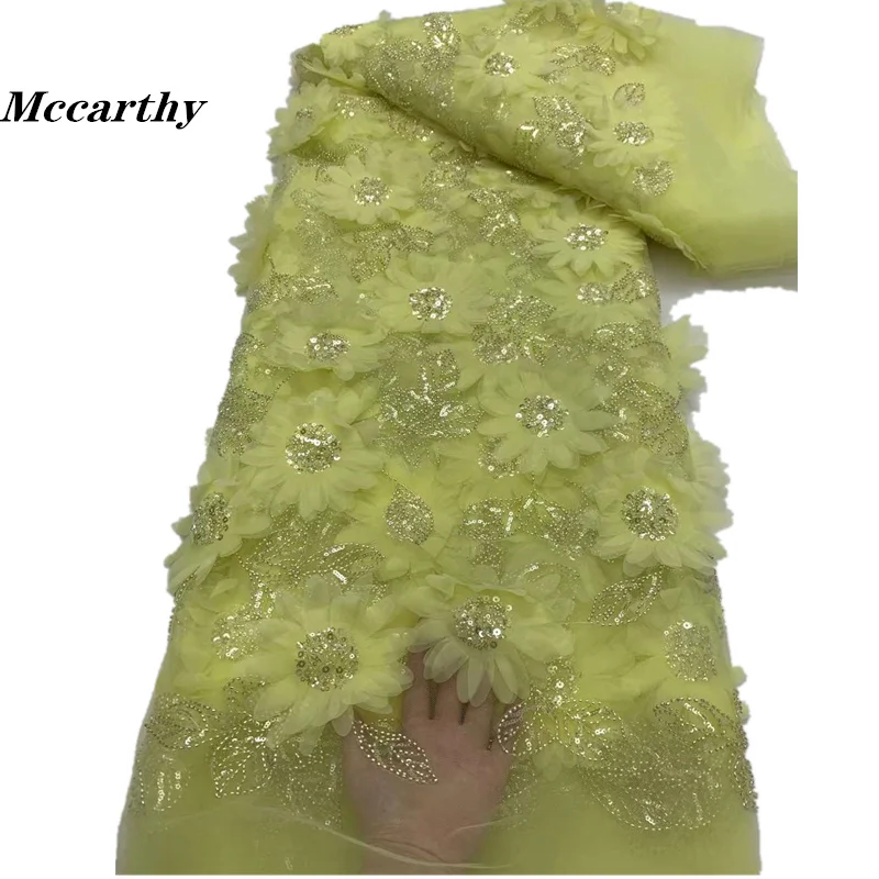 McCarthy African 3D kvetinová čipka, vyšívaná aplikácia, nigérijská tkanina na šitie, Dubajské flitre Tulle, 2024