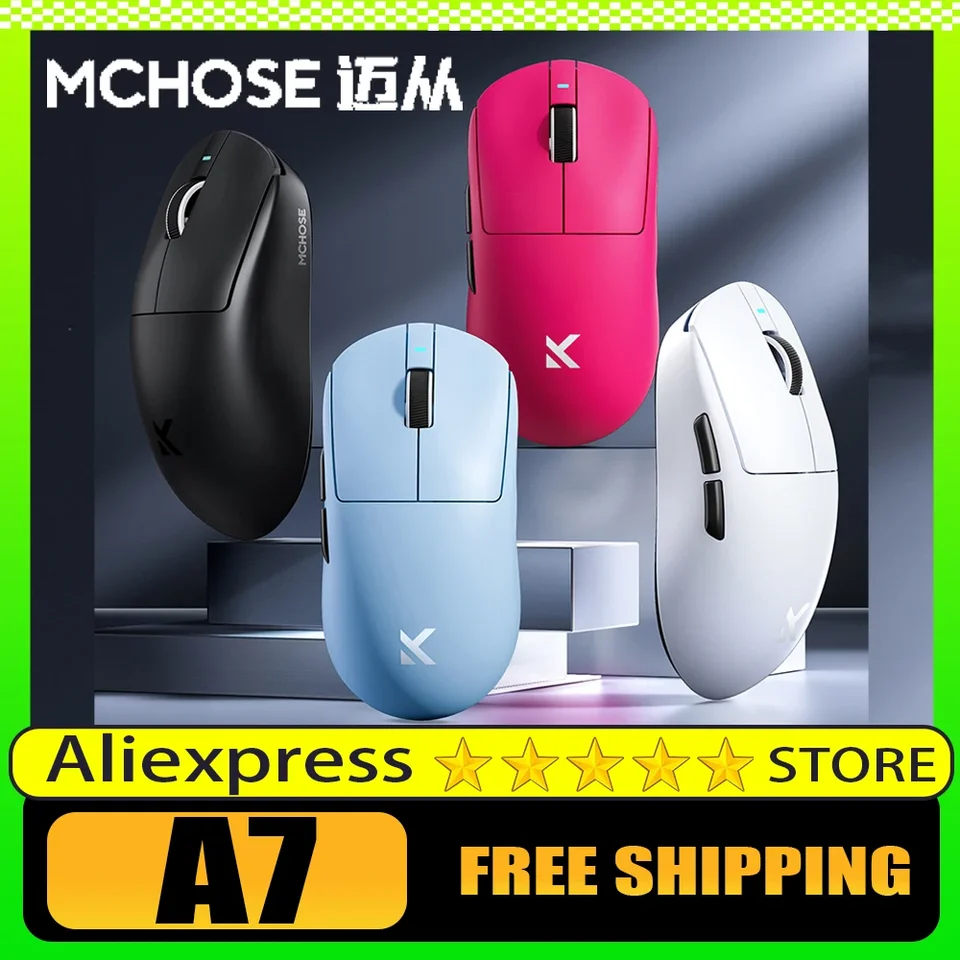 Mchose A7 Wireless myš PAW3395 Bluetooth Troj-režim s nízkym oneskorením hazardnej hernej myši ľahké prispôsobenie PC PC Gamer Accessories