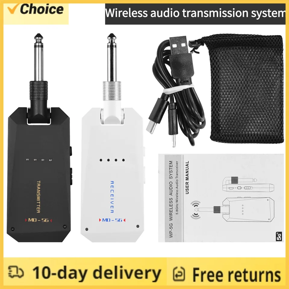MD-5G Wireless 5.8G Guitar System Nabíjateľný zvukový vysielač a prijímač ISM Band pre elektrické basové gitary zosilňovača