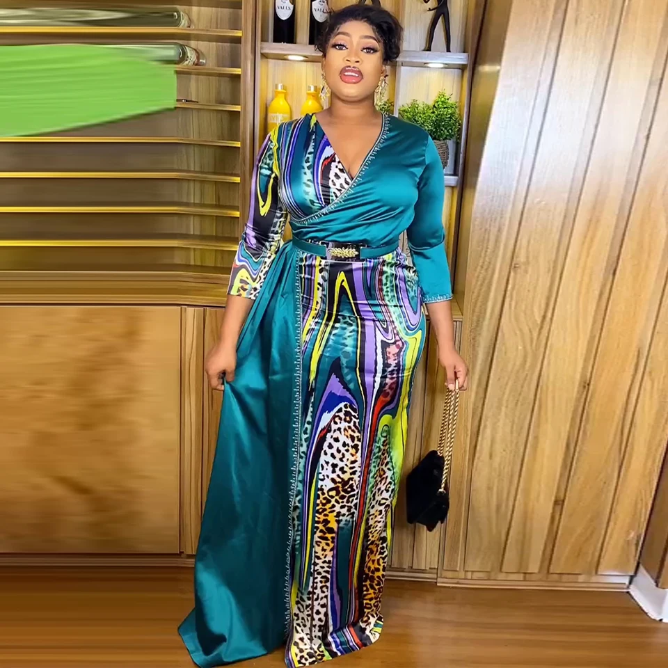 MD africké dlhé šaty pre ženy Svadobné večere večerné šaty plus šaty dashiki morčacie tlač Vysok