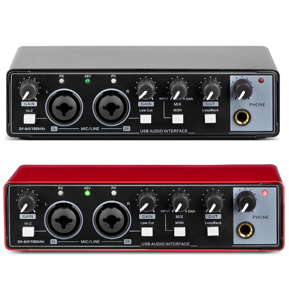 MD22 Prenosná profesionálna zvuková karta 48V Phantom Power USB Audio rozhranie s Loopback Monitor pre nahrávanie gitary