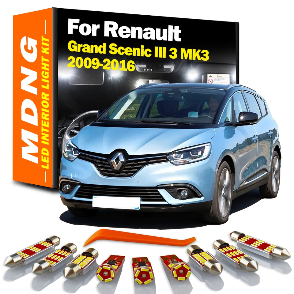 MDNG 20ks pre Renault Grand Scenic III 3 MK3 2009-2014 2015 2016 LED interiér DOME MAP SVETLO KIT AUTO ČÍTANIE DVORY BURBY CANBUS