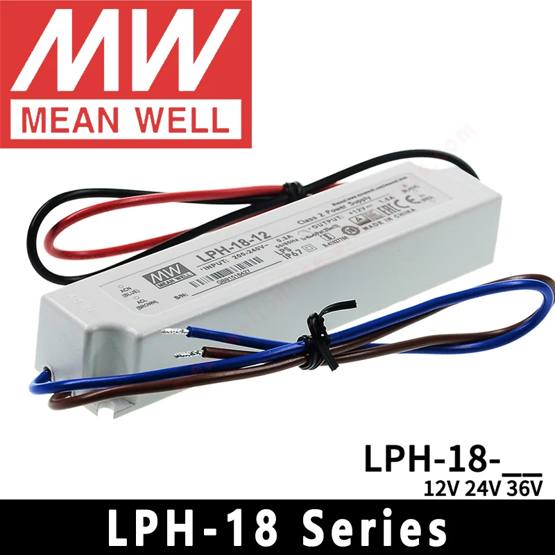 Meanwell LPH-18-12V/24V/36V LED ovládač IP67 LED Transformátor LED 12V/24V/48V LPH-18 Series AC-DC 18W LED napájací zdroj LED energie