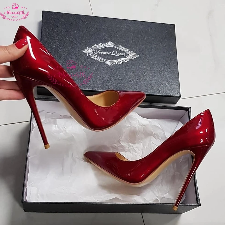 Meariaasth 12 cm červené špicaté pumpy špicaté na nohách, vysoké podpätky s vysokým podpätkom dám patentované kožené plytké šaty topánky Ženy sexy párty päty modré