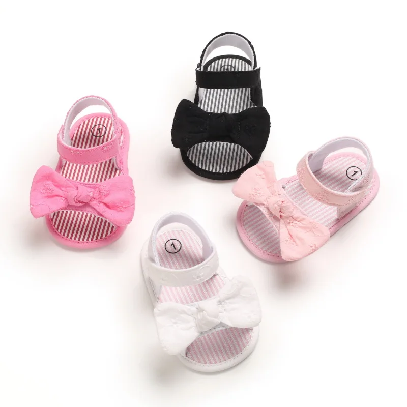 MECKIOR Summer Cute Bowknot Toddler Girl Shoes Canvas Novorodenecké záhradné sandále dieťa proti šmyku mäkké dievčenské topánky 0-18M