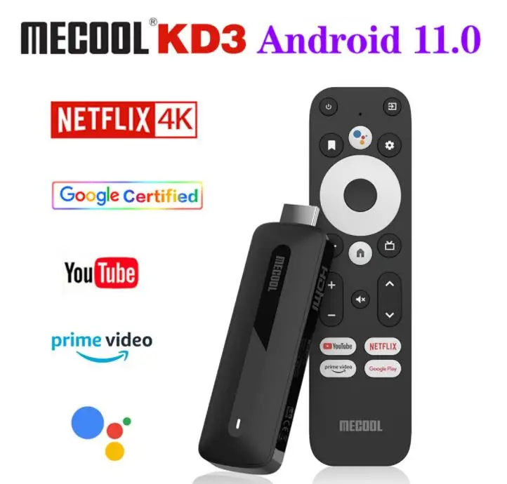 MECOOL KD3 Android 11 TV Stick s Dolby Audio 2GB+8GB Google Certified Google TV Stream Médiá Stick Home Media Play