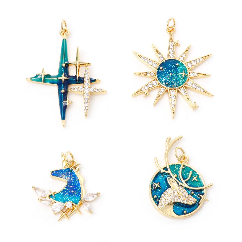 Medená micro dlážka Multicolor Star Star Smalt Cubic Zirconia prívesky