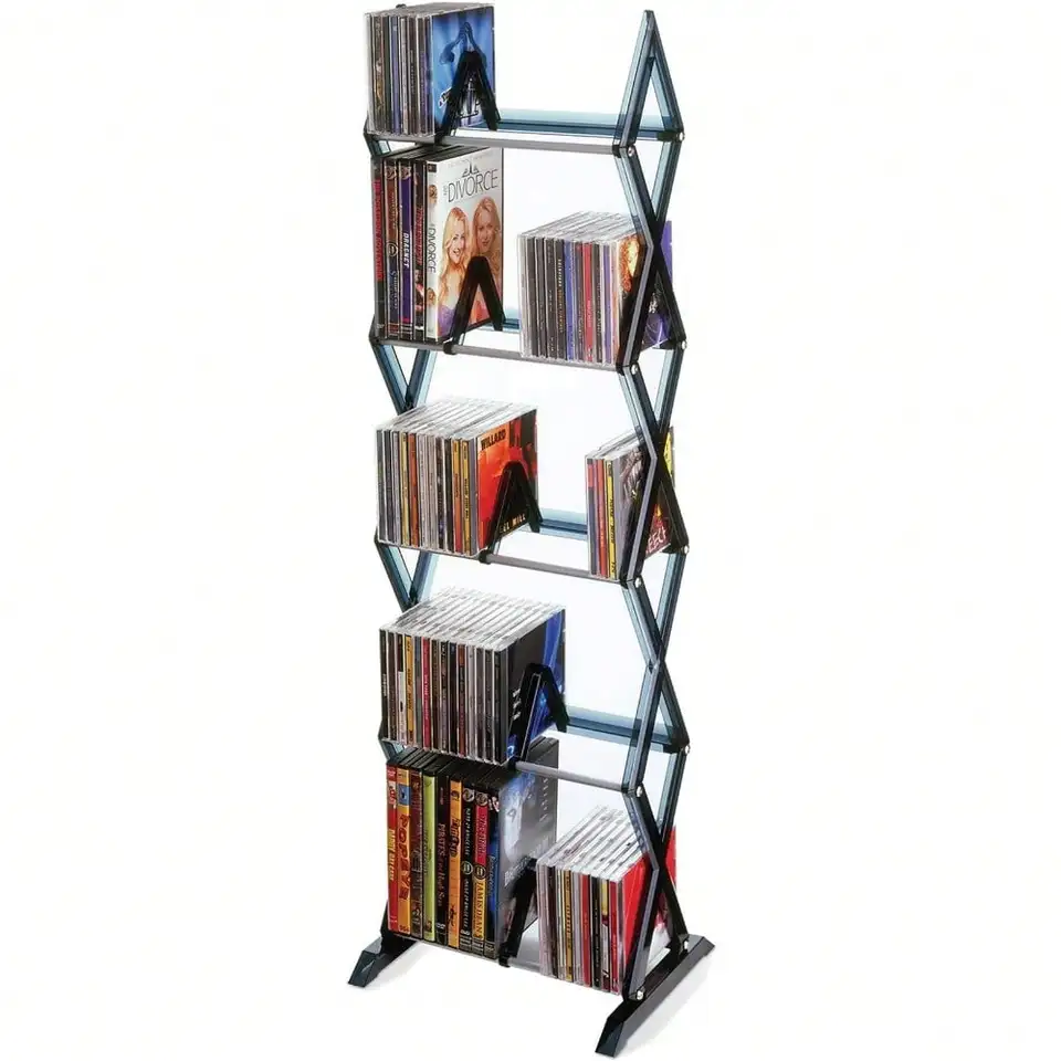 Mediálna polica 5 Tier 90 DVD Tower Rack Game 130 CD Organizátor Držiteľ stojan