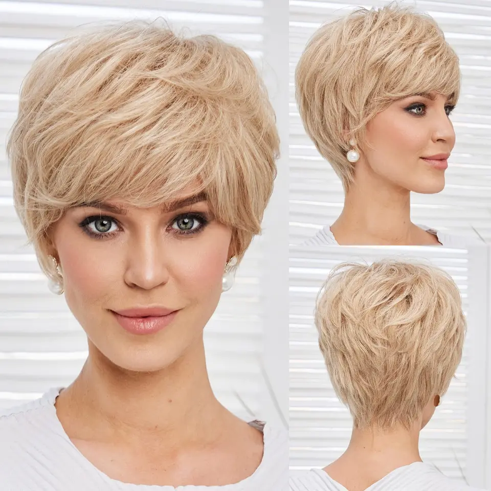 Medové blondínky remy ľudské vlasy parochne Parochne krátke rovné pixie bobové parochne pre biele ženy