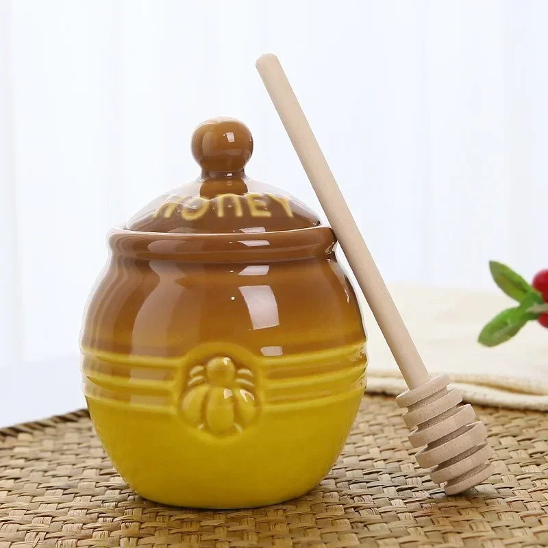 Medový darčekový nádoba misa ceramica Bol Vajilla Aparelho de Jantar keramická vinobranie medové úložné nádoby s drevenou miešačkou