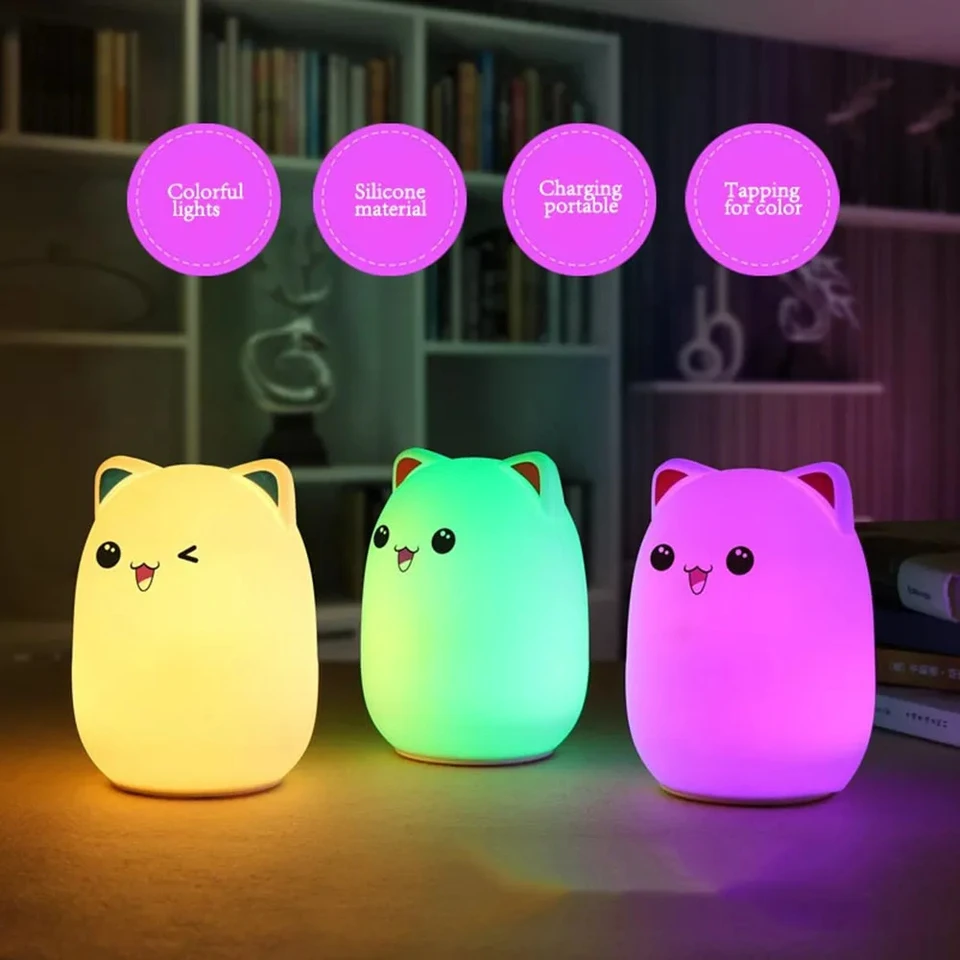 Medveď LED nočné svetlo dotyk senzor diaľkové ovládanie RGB Stlmenie USB Nabíjateľná karikatúra silikónová stolová lampa pre deti darček pre deti
