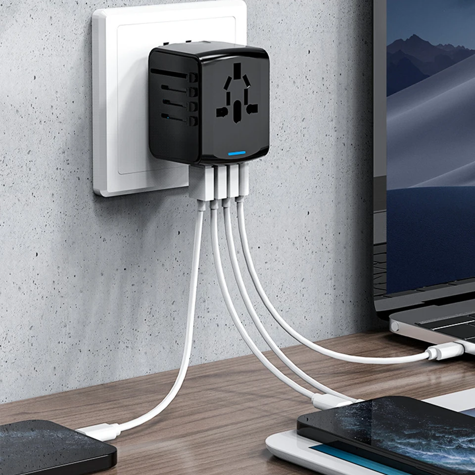 Medzinárodný adaptér Power Plug 100V-250V AC Socket Converter 3 USB a 1 porty typu C For pre USA EU UK