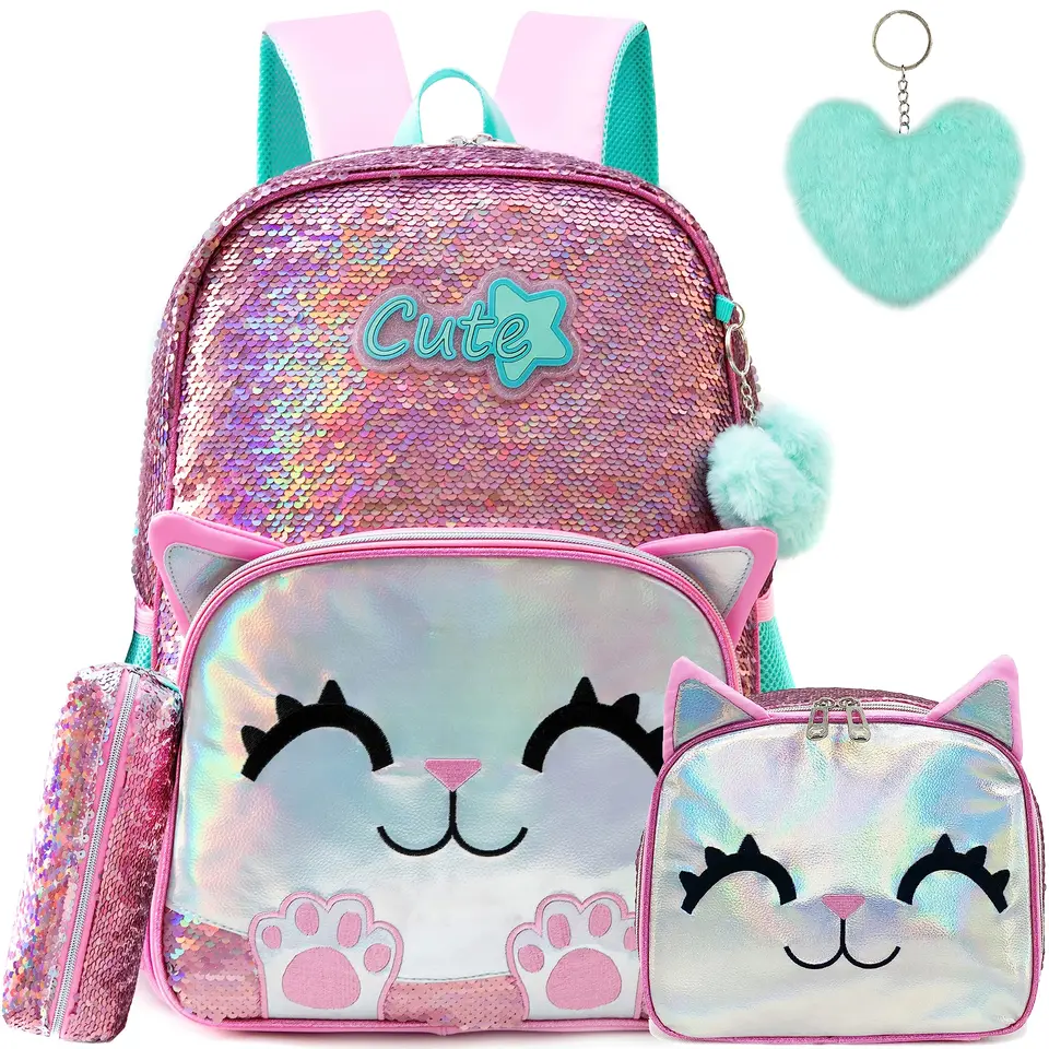Meetbelify roztomilý batoh pre dievčatá Pink Cat School Backpacks pre deti Flowin Bookbag pre študentov základnej materskej školy s obedom