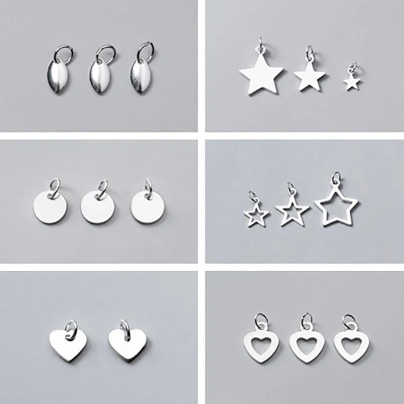 MeetSoft 5ks/Lot 925 Sterling Silver Star Round Oval Heart Charms pre ženy