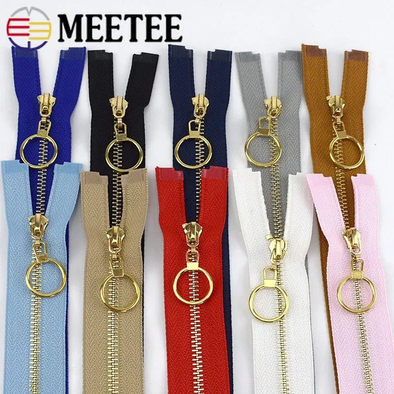 Meettee 2/5ks 40-70 cm 3# kovový zips Open-end Auto Lock Zlato zuby zips pre šitie odevných doplnkov DIY BACKS BAKET ZIPPY