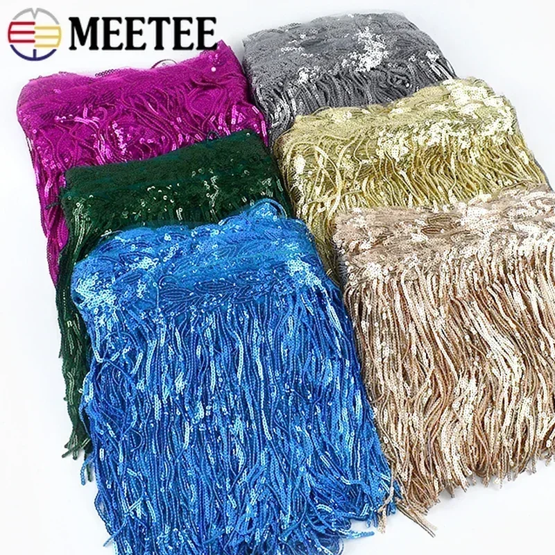 Meettee 2yards 20 cm strapce šijacie strapce na šaty pre šaty na šaty vlákno Tassel Tressel Flitrované orezávanie čipkovaných látok