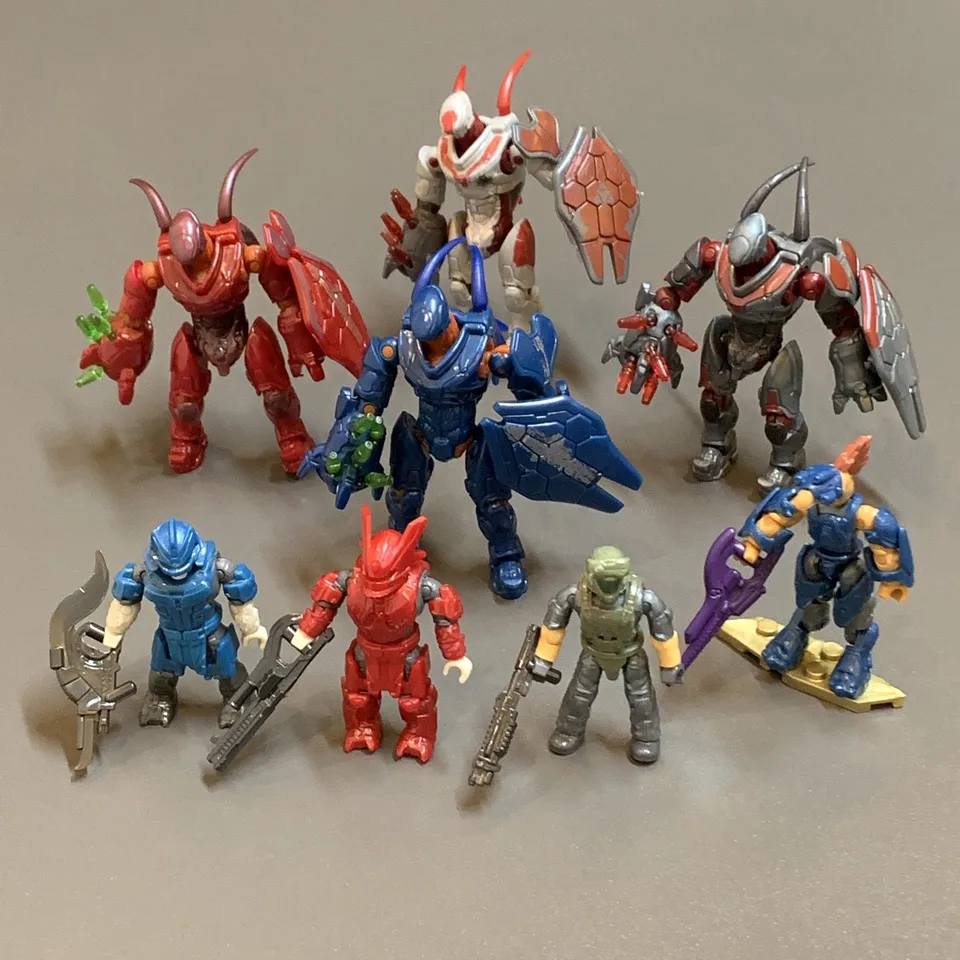 Mega Bloks Construx Infinite Hunter UNSC modrá červená šedá mikro -akcia postava GNB28 GFT55 Budovacie sady hračiek