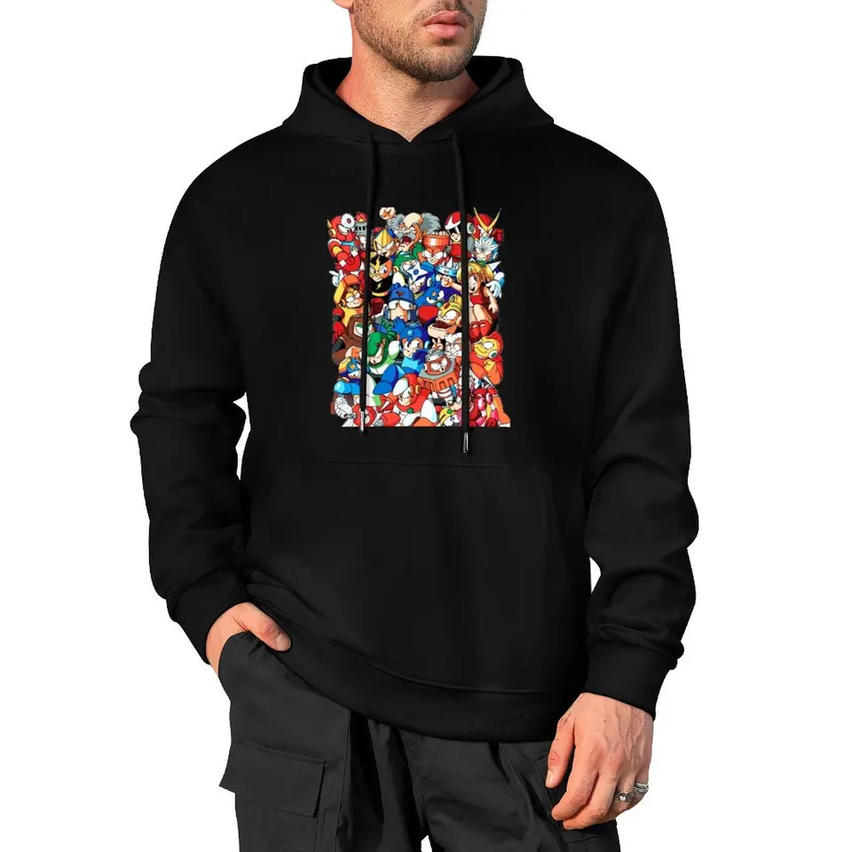 Mega Man 1, 2 a 3 robot Masters Pullover Hoodie Jeseň bunda Men's Men's Clothing Mens Clothing Malí oblečenie japonská mikina