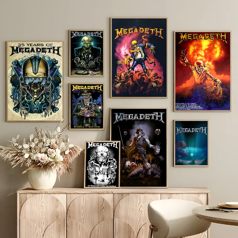 Megadeth Heavy Metal Band Movie Plagát lepivý HD Kvalitné nástenné umenie retro plagáty pre domáci kawaii izba dekor