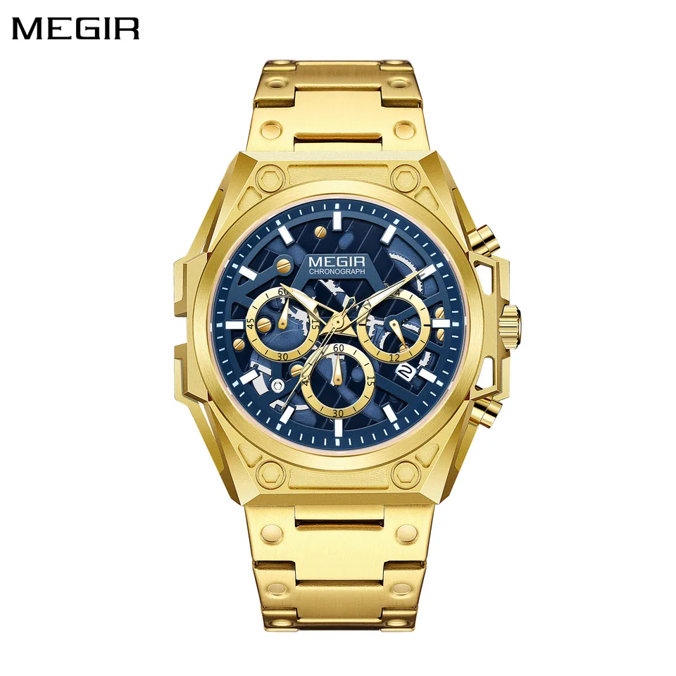 Megir Luxury Business Watches for Mens Nové z nehrdzavejúcej ocele Quartz zápästie Watch Watch Calendar Luminát Clock Man hodinky reloj hombre