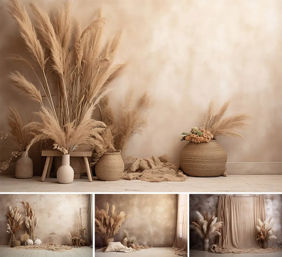 Mehofond Photography Pozadie boho pampas tráva retro stena dieťa narodeniny svadba Tehotná portrét výzdoba na pozadie Photocall