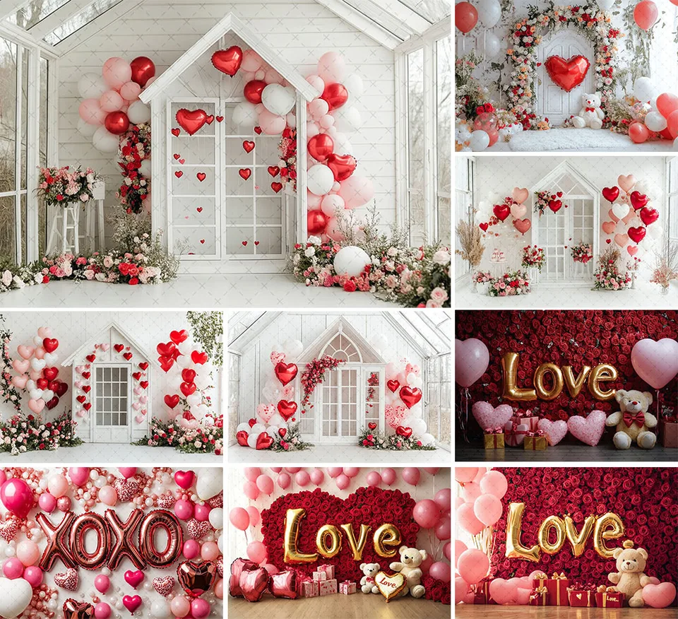 Mehofond Photography Pozadie Valentín Balón Bear Bear Rose Flower Kirbesty oslava portrét dekorácie pozadie fotografické štúdio