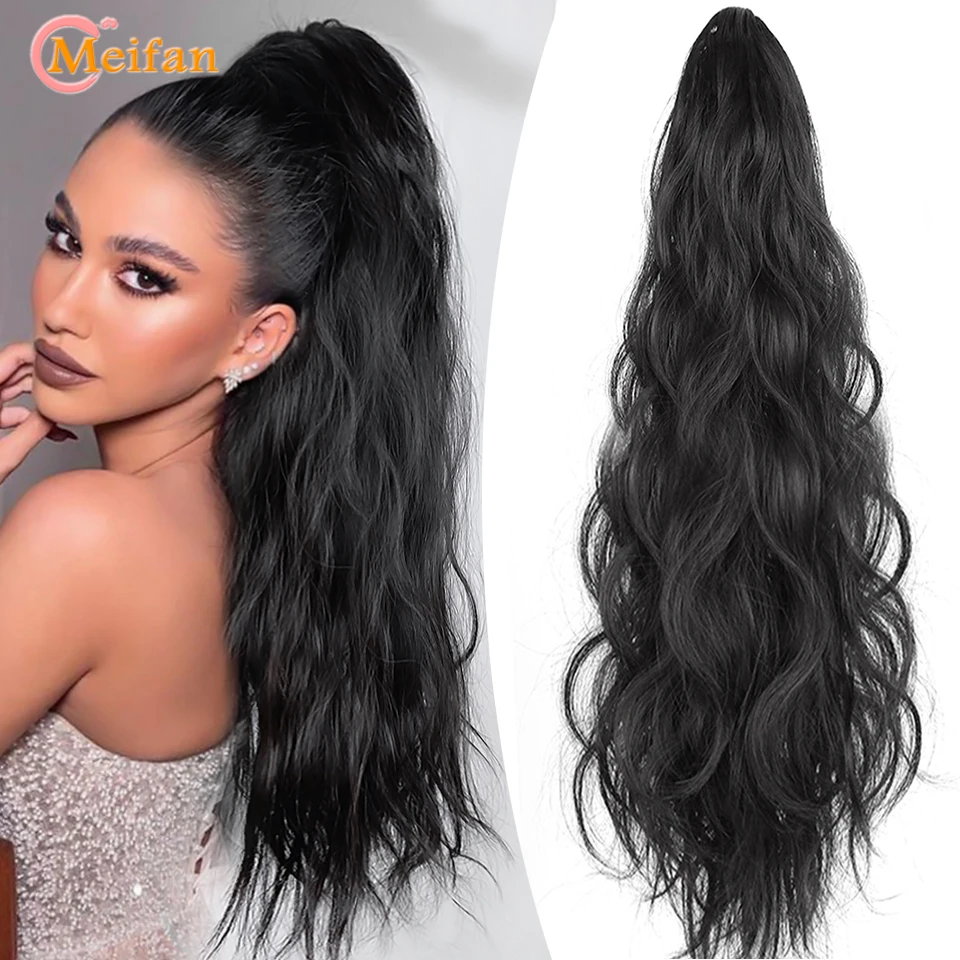 Meifan syntheitc dlhé zvlnené kučeravé klipové klip Claw clip na predĺžení copu Natural false ombre ružová rovná rovná lolita cytail vlasy