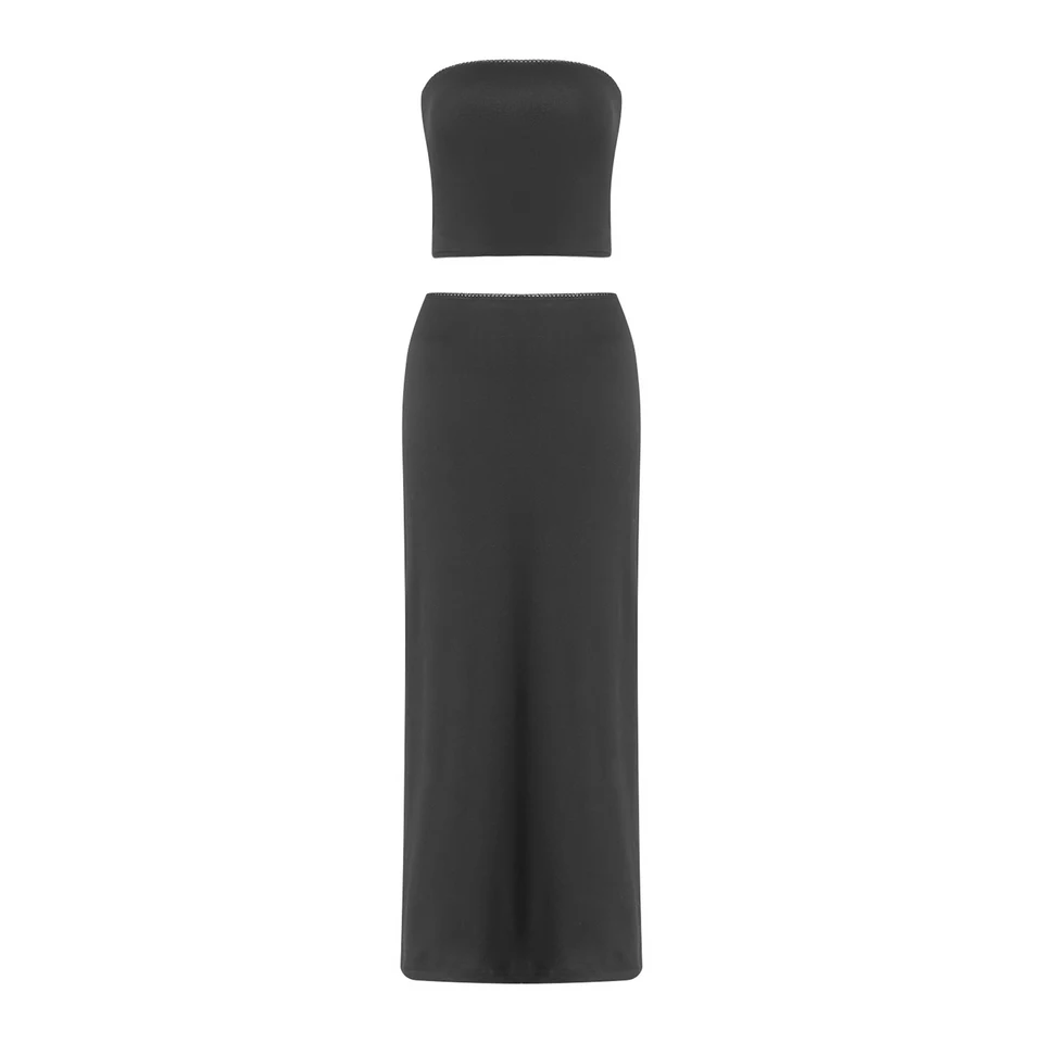 Meihuida Hot Women Summer Outfits Solid Color Ruavels bez rukávov bandeau a elastická dlhá sukňa Set Clubwear